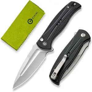 CIVIVI Incindie Pocket Knife for Men, Folding Knife with 3.48" 14C28N Blade Milled G10 Handle for EDC C23053-3 (Black)