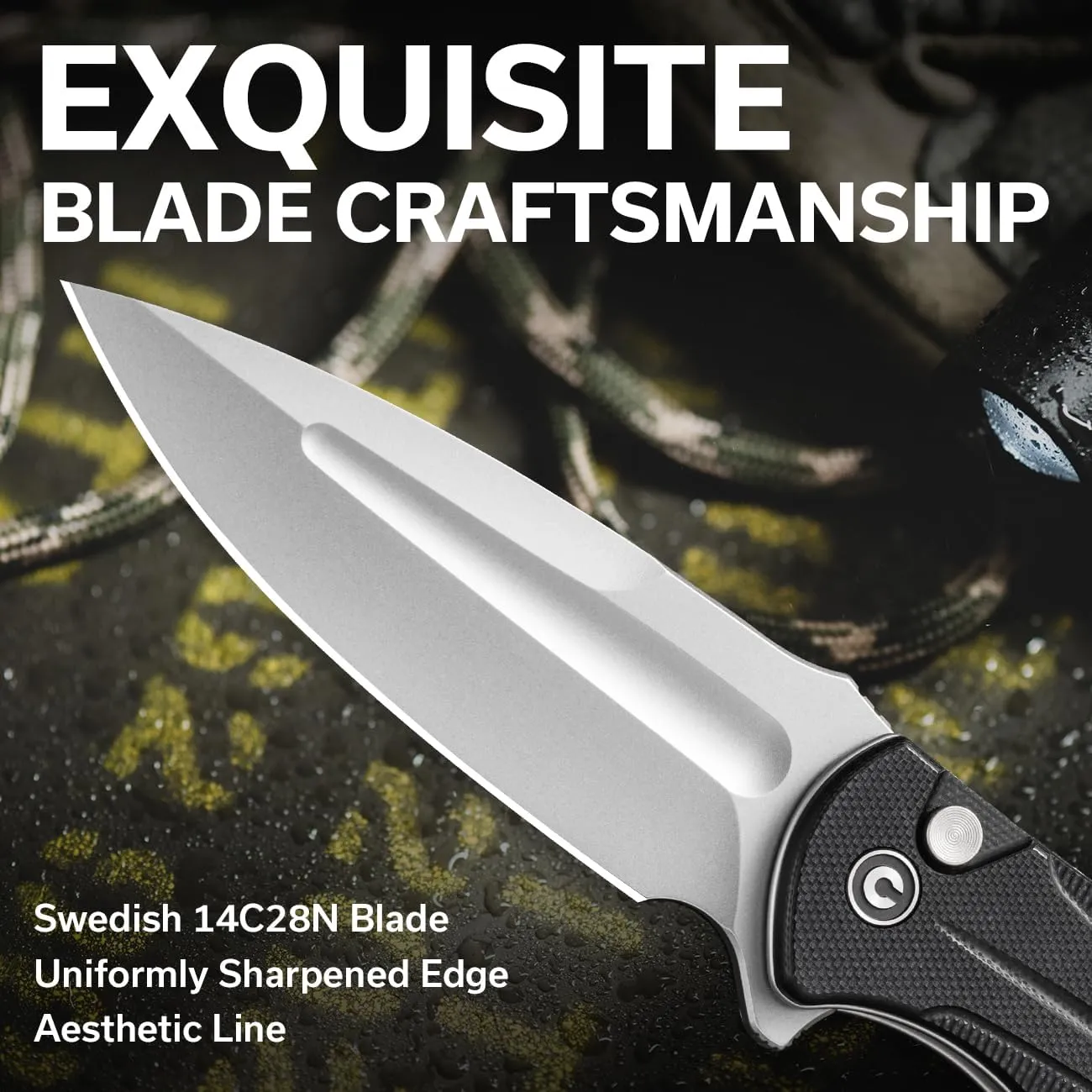 CIVIVI Incindie Pocket Knife for Men, Folding Knife with 3.48" 14C28N Blade Milled G10 Handle for EDC C23053-3 (Black)