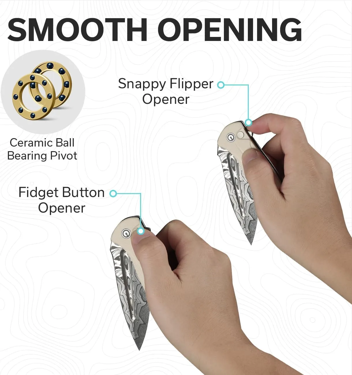 CIVIVI Incindie Pocket Knife for Men, Folding Knife with 3.48" Damascus Blade Milled G10 Handle for EDC C23053-DS1 (Ivory)