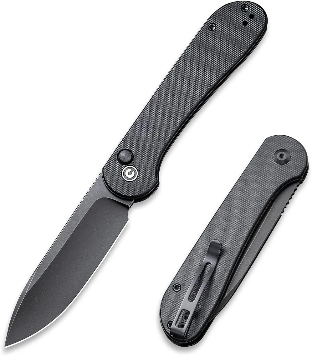CIVIVI Pocket Folding Knife with 3.47" 14C28N Blade G10 Handle, Button Lock Elementum Knife for EDC C2103A (Black)