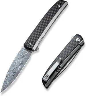 CIVIVI Savant Pocket Folding Knife 3.47-in Damascus Blade Stainless Steel Handle with G10 Twill Carbon Fiber Inlay Nested Frame Lock EDC Knife C20063B-DS1