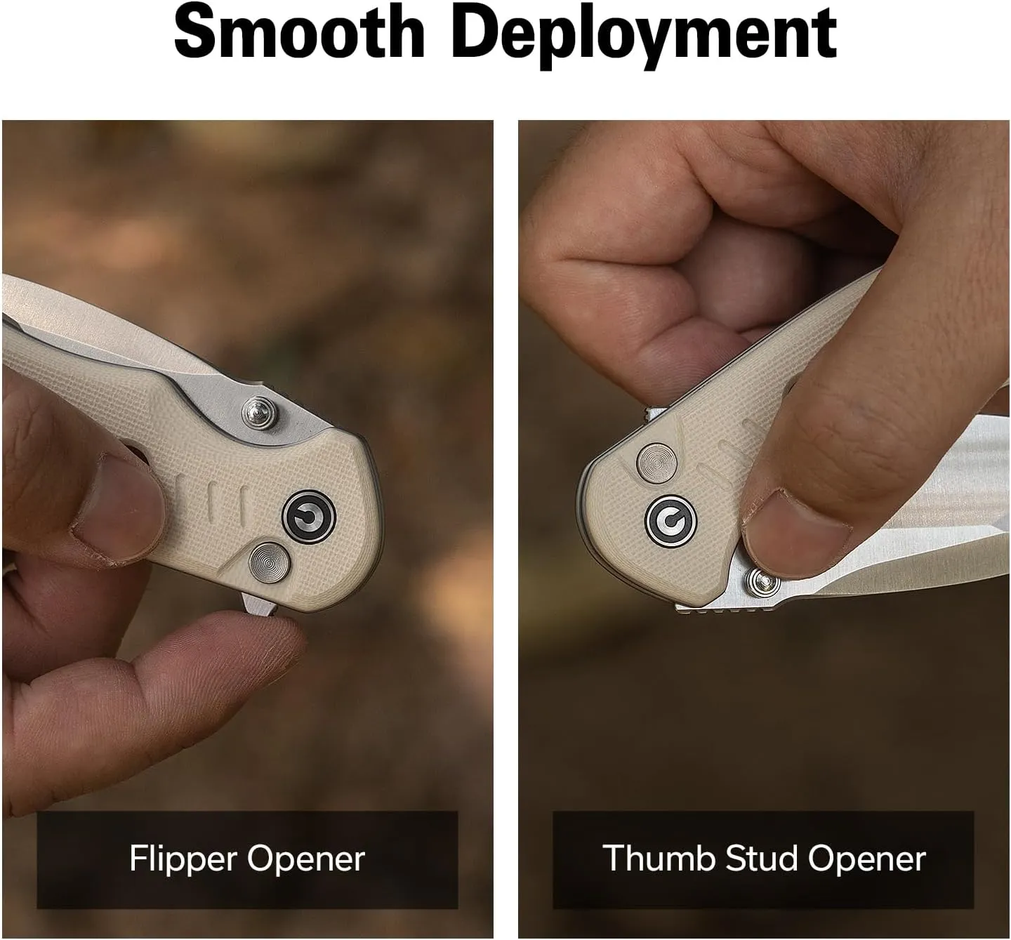 CIVIVI Triptych Folding Pocket Knife, 2.97" 14C28N Blade G10 Handle with Reversible Clip, Button Lock Knife for EDC Camping Hiking C23085B-2, Ivory
