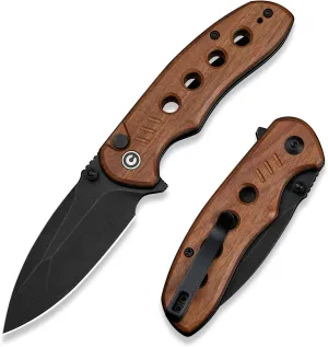 CIVIVI Triptych Folding Pocket Knife, 2.97" 14C28N Blade Wood Handle with Reversible Clip, Button Lock Knife for EDC Camping Hiking C23085B-3