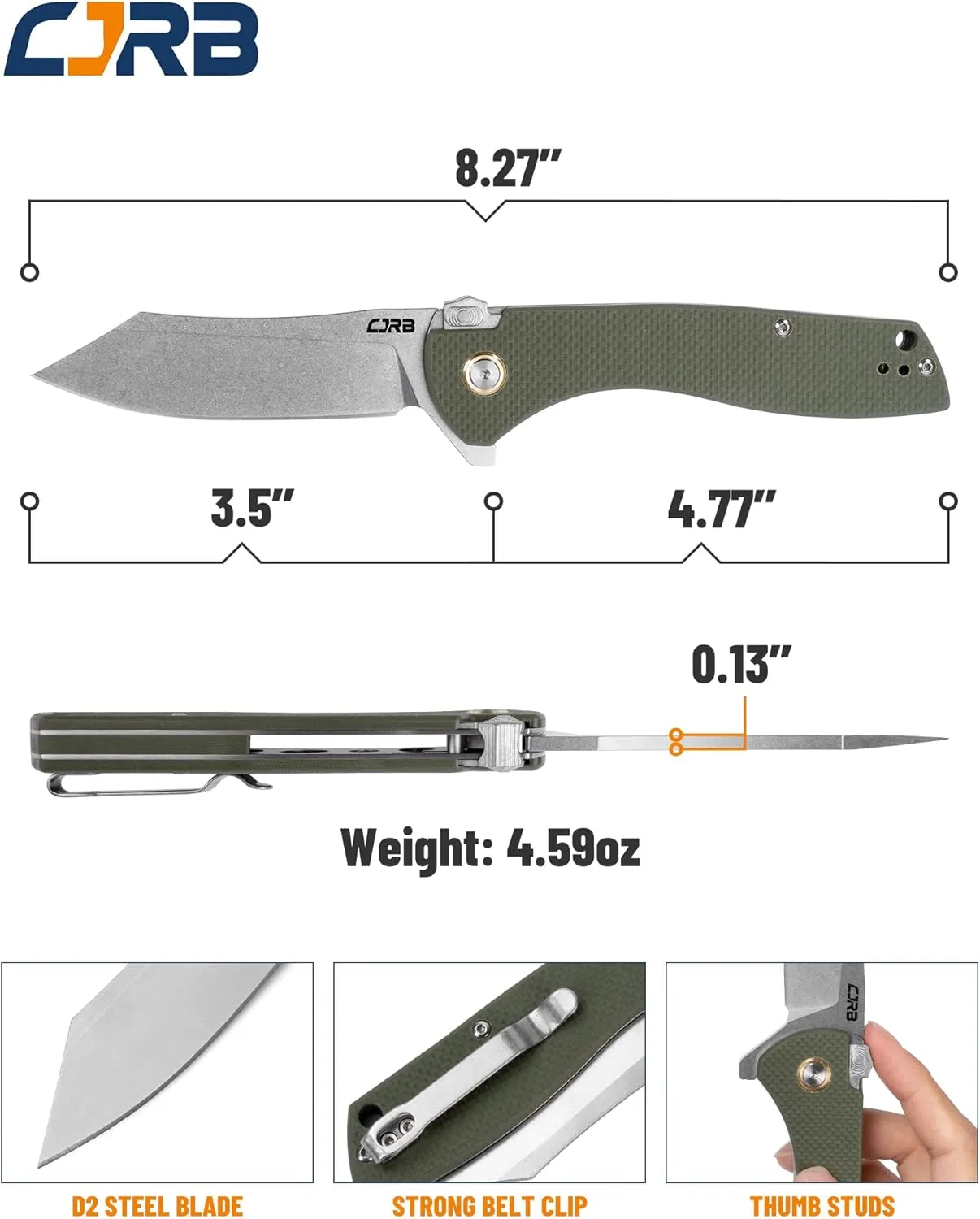 CJRB Cleaver folding Knives D2 Steel Blade G10 Handle Pocket Knife J1915 Kicker Green