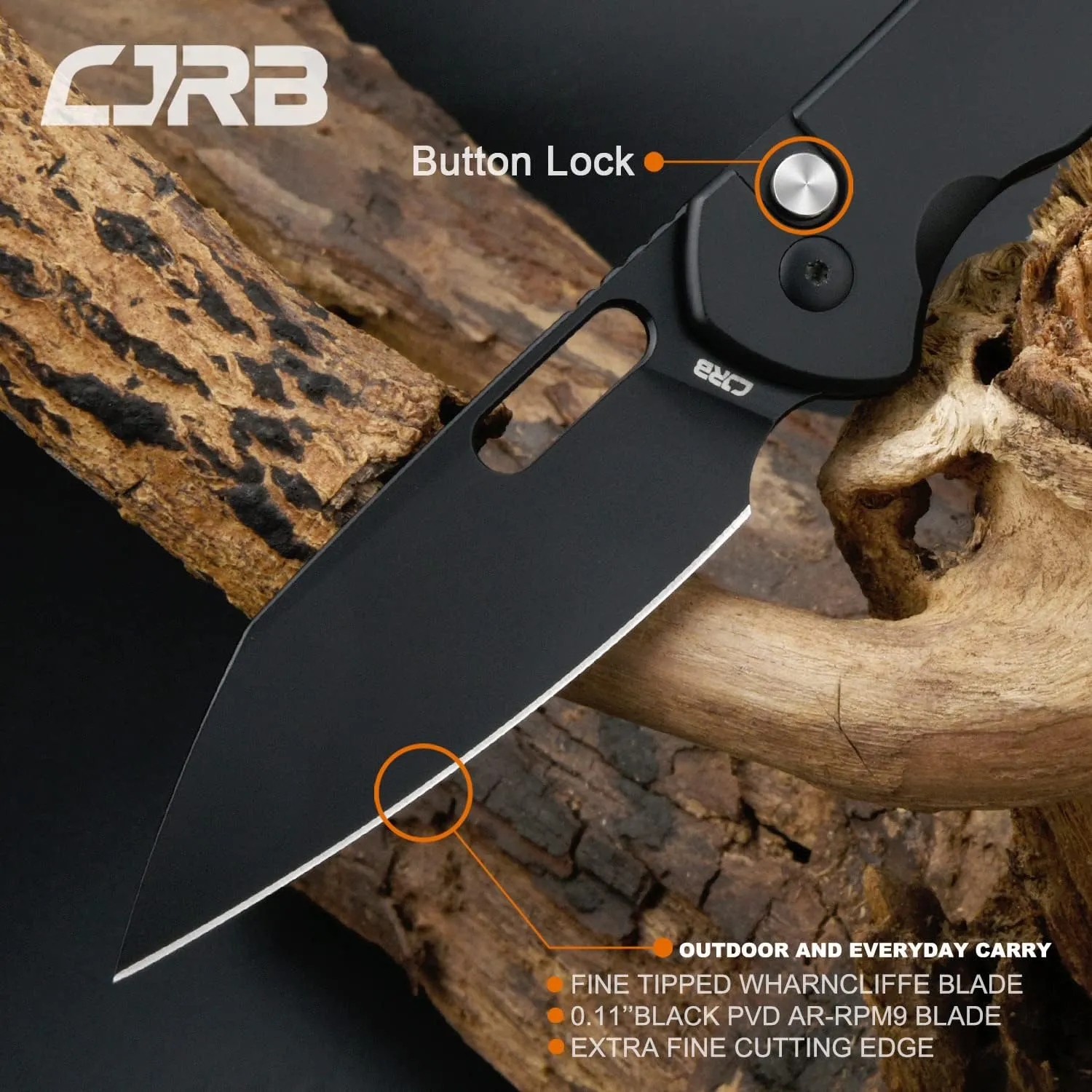 CJRB Pyrite-Alt Folding Pocket Knife, Button Lock Knife with 3.11'' AR-RPM9 Wharncliffe Blade PVD Coating Steel Handle, EDC Knife for Men Women Tactical Outdoor Hiking Gift (J1925A)