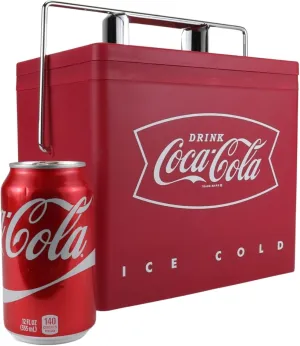 Coca-Cola Retro Electic Ice Chest Cooler - Portable Ice Bucket Includes 12V & AC Cords, Vintage Style, Insulated for Personal Travel Camping, Picnic, Home Office, 6 Can Ice Box, 4L (4.2 qt)