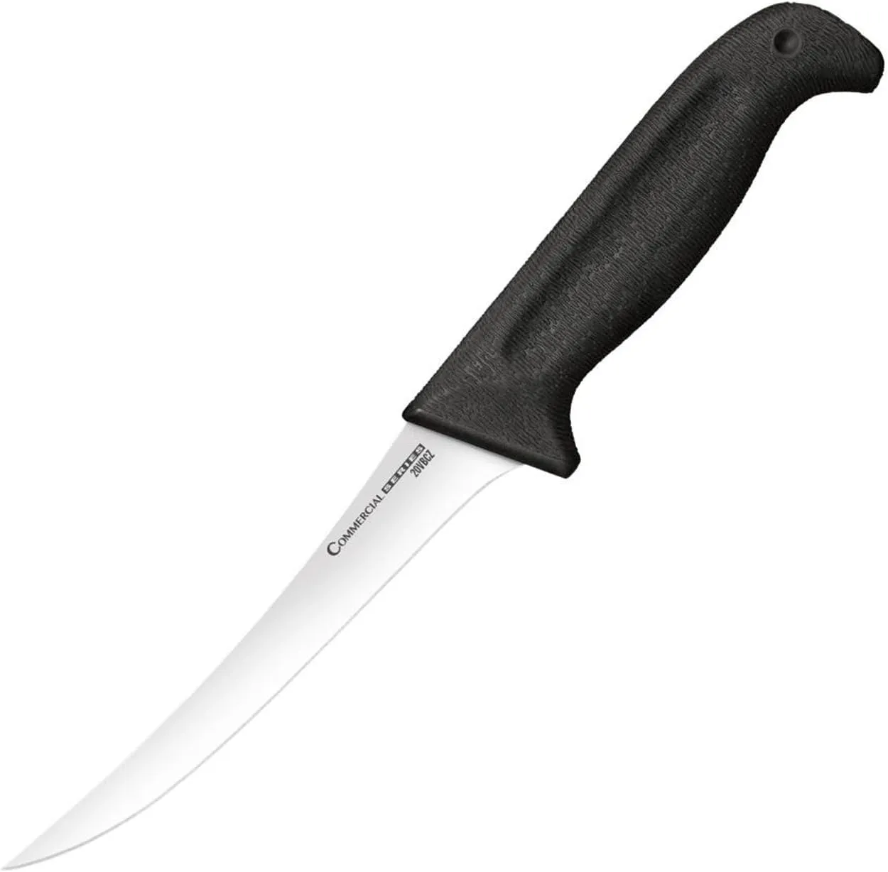 Cold Steel Commercial Series 6" Stiff Curved German 4116 Stainless Steel Fixed Blade Trailing Point Narrow Game & Fish Processing Cutting Boning Knife with Ergonomic Kray-Ex Handle