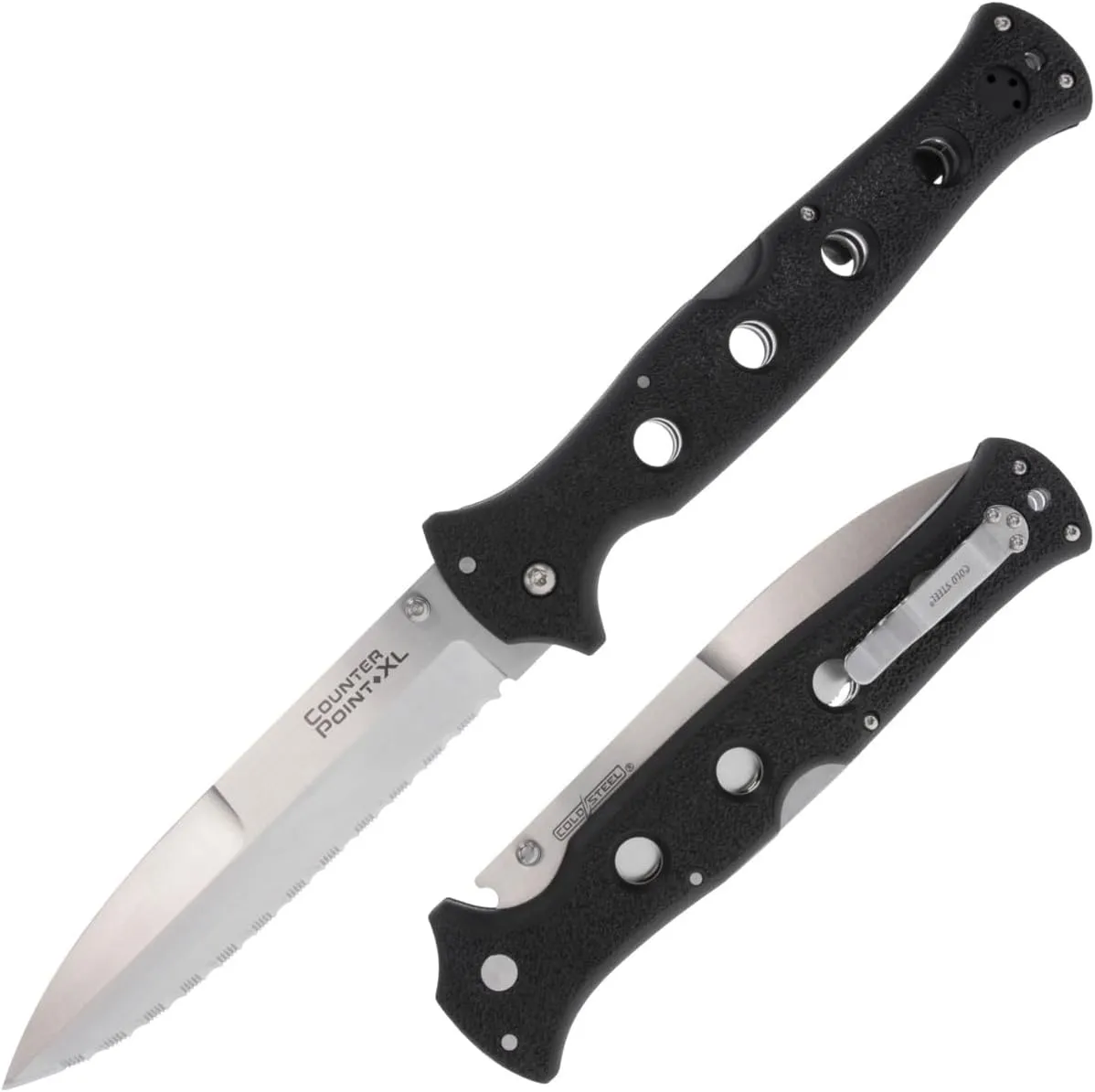 COLD STEEL Counter Point XL 6" AUS10A Serrated Edge Blade 7.125" Griv-Ex Handle Tactical Narrow Blade Folding Knife w/Tri-Ad Lock