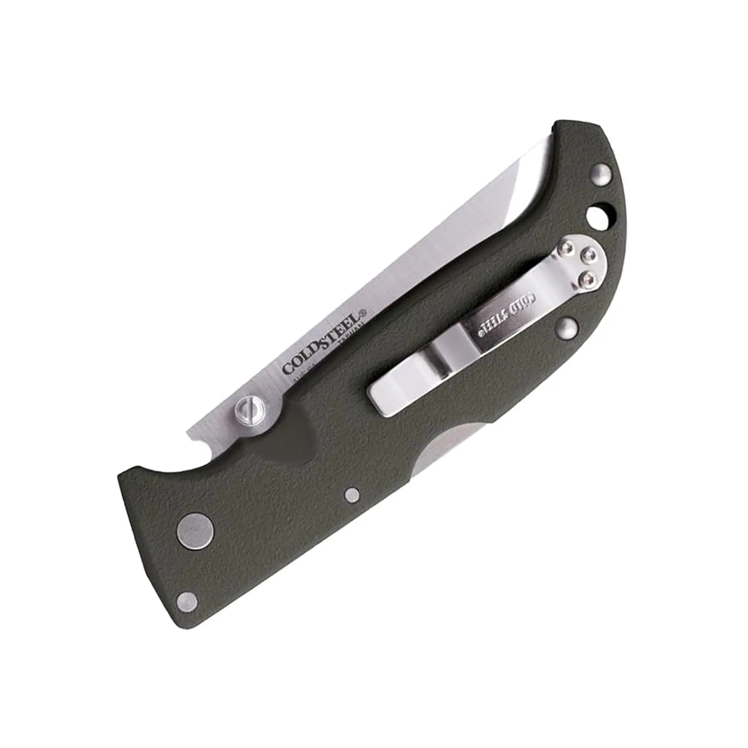 Cold Steel Finn Wolf 3.5in AUS8A Razor-Sharp Straight Back Blade 4.375in Griv-Ex OD Green Handle Hunting Folding Knife, Blister Pack