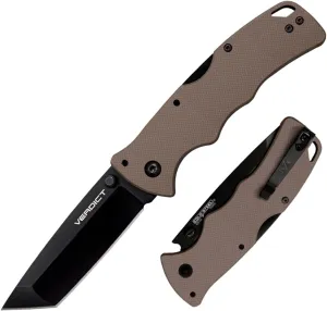 Cold Steel Verdict 3" AUS10A Tanto Point Blade 4.25" G-10 FDE Handle Everyday Carry Tactical Folding Knife with Tri-Ad Lock