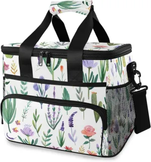 Colorful Floral Spring Flower Cooler Bag Insulated Cooler Soft Sided Cooler 24 Can Portable Picnic Bag Large Leakproof Lunch Bag Box for Beach Grocery Camping Travel Car Men Women