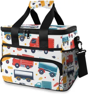 Colorful Truck Car Childish Doodle Cooler Bag Insulated Cooler Soft Sided Cooler 24 Can Portable Picnic Bag Large Leakproof Lunch Bag Box for Beach Grocery Camping Travel Car Men Women
