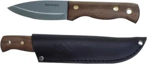 Condor Mini Bushlore Bushcraft Knife - 1075 High Carbon Steel - Walnut Handle - Small Fixed Blade Camp Knife with Leather Sheath with a Scandi Grind - 3mm Thick - 3in Blade - 2.9oz