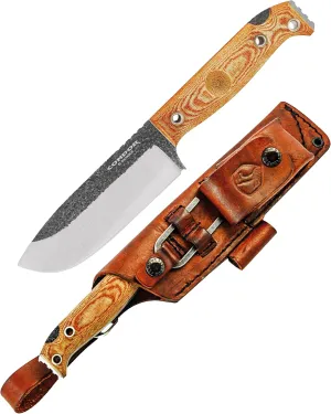 Condor Tool & Knife Selknam Full Tang Fixed Blade Knife with Leather Sheath - 1075 High Carbon Steel - Micarta Handle - 5.2 in Blade - 10.9oz