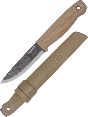 Condor Tool & Knife Terrasaur Fixed Blade Knife Desert - 1095 High Carbon Steel - High Impact Polypropylene Sheath - Scandi Edge - 3mm Thick - 4.2in Blade - 7.1oz