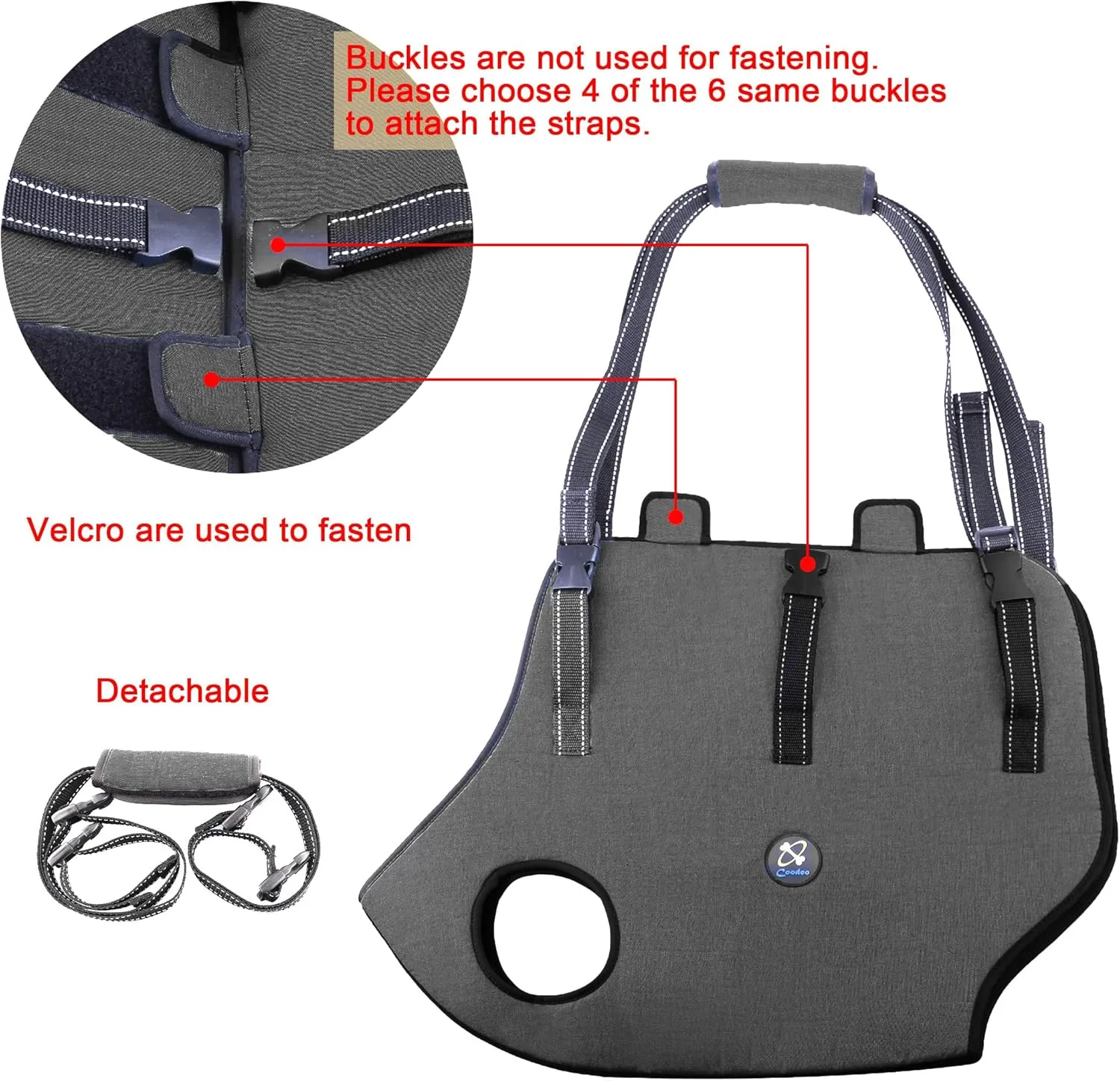 Coodeo Dog Lift Harness, Pet Support & Rehabilitation Sling Lift Adjustable Padded Breathable Straps for Old, Disabled, Joint Injuries, Arthritis, Loss of Stability Dogs Walk (Grey, M)