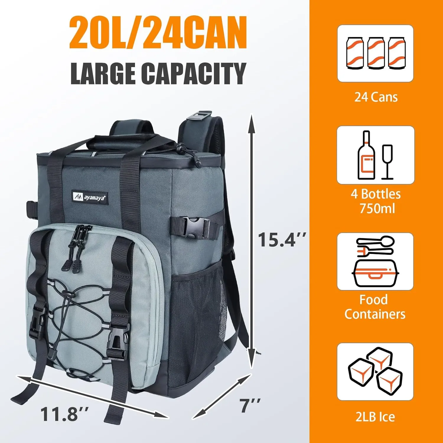 Cooler Backpack, AYAMAYA 24 Cans Insulated Lunch Backpack Cooler Leakproof, Keeps Hot/Cold for Up to 16 Hours, Lightweight Waterproof Beach Travel Camping Cooler Bag for Men and Women