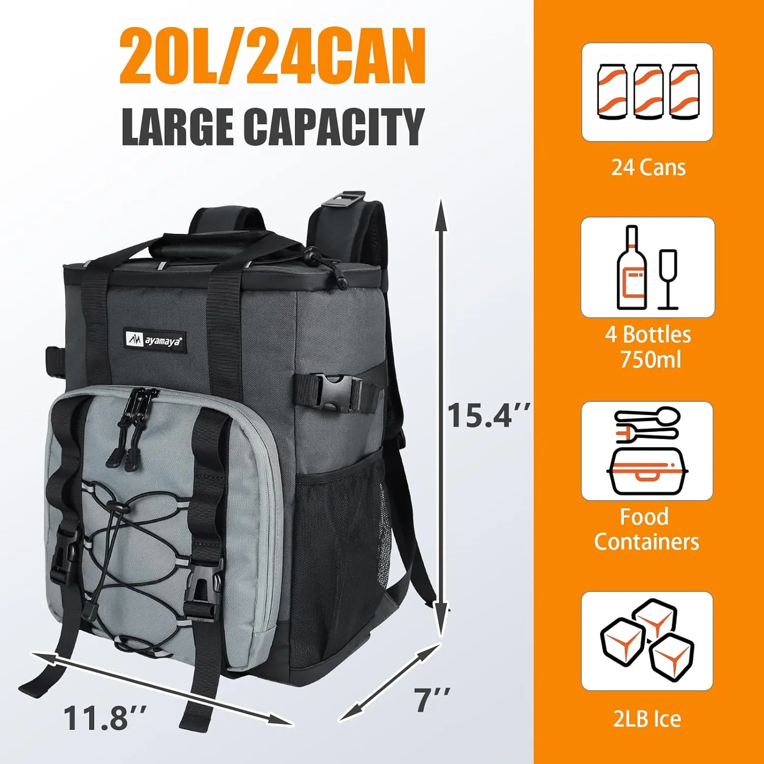 Cooler Backpack, AYAMAYA 24 Cans Insulated Lunch Backpack Cooler Leakproof, Keeps Hot/Cold for Up to 16 Hours, Lightweight Waterproof Beach Travel Camping Cooler Bag for Men and Women