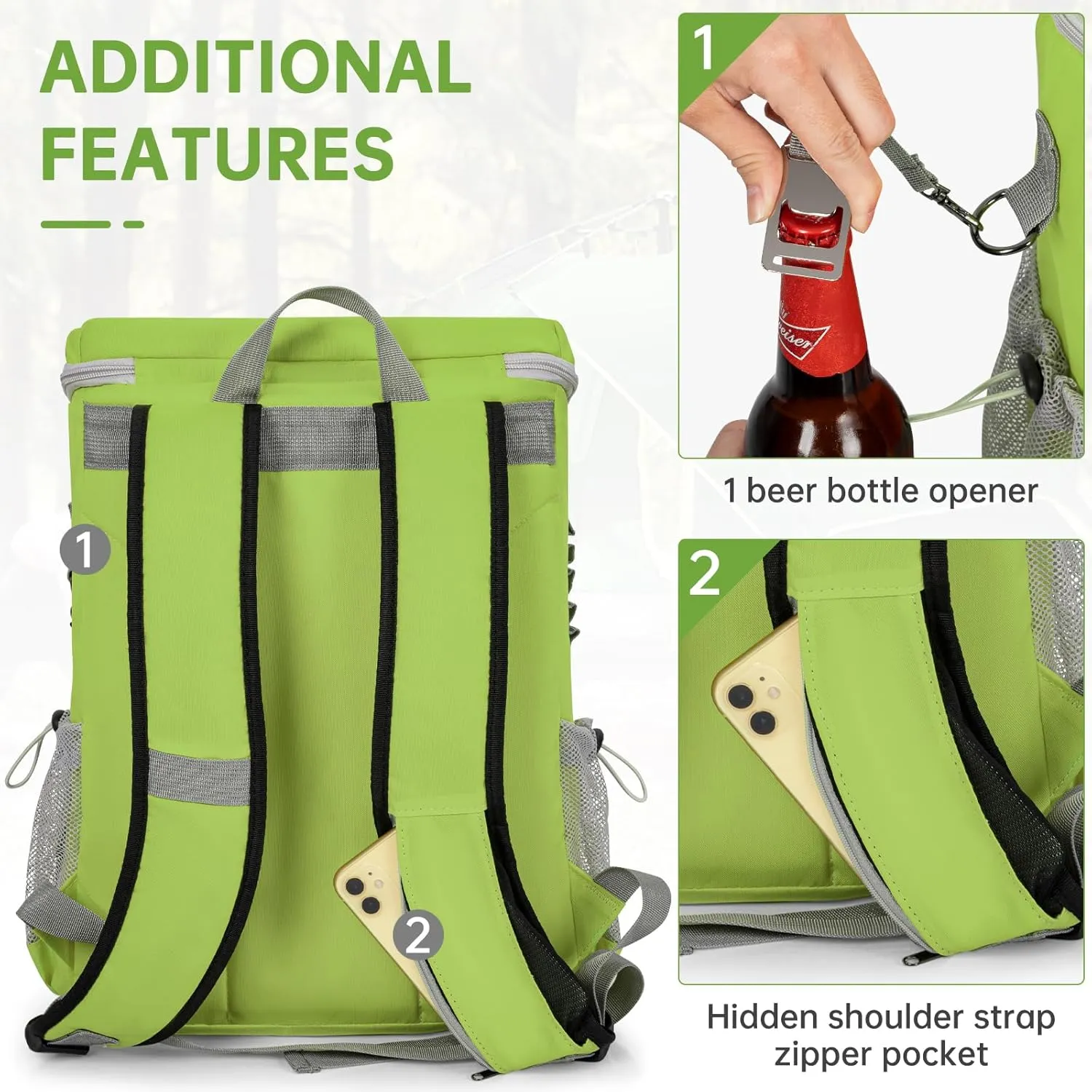 Cooler Backpack, Lightweight Insulated Cooler Backpack Leakproof for 30 Can Drinks (330ml), Insulated Soft Camping Cooler, Beach Cooler, Portable Cooler Backpack for Travel Hiking