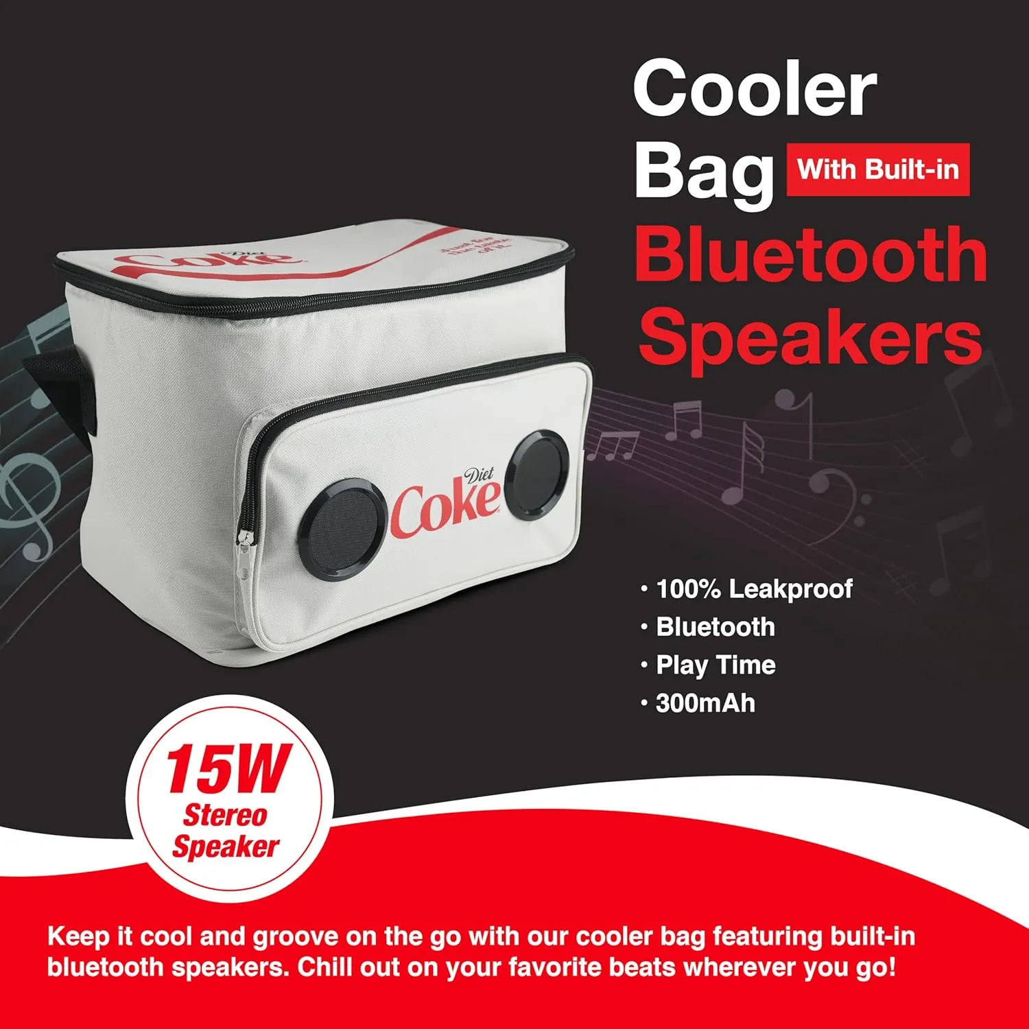 Cooler Bag with Built-in Bluetooth Stereo Speakers, Multi-Zipped Pockets, 24 Can Capacity, Adjustable Shoulder Strap, 12 Hours of Insulated Cooling and Freshness, for Camping, Fishing, Beach