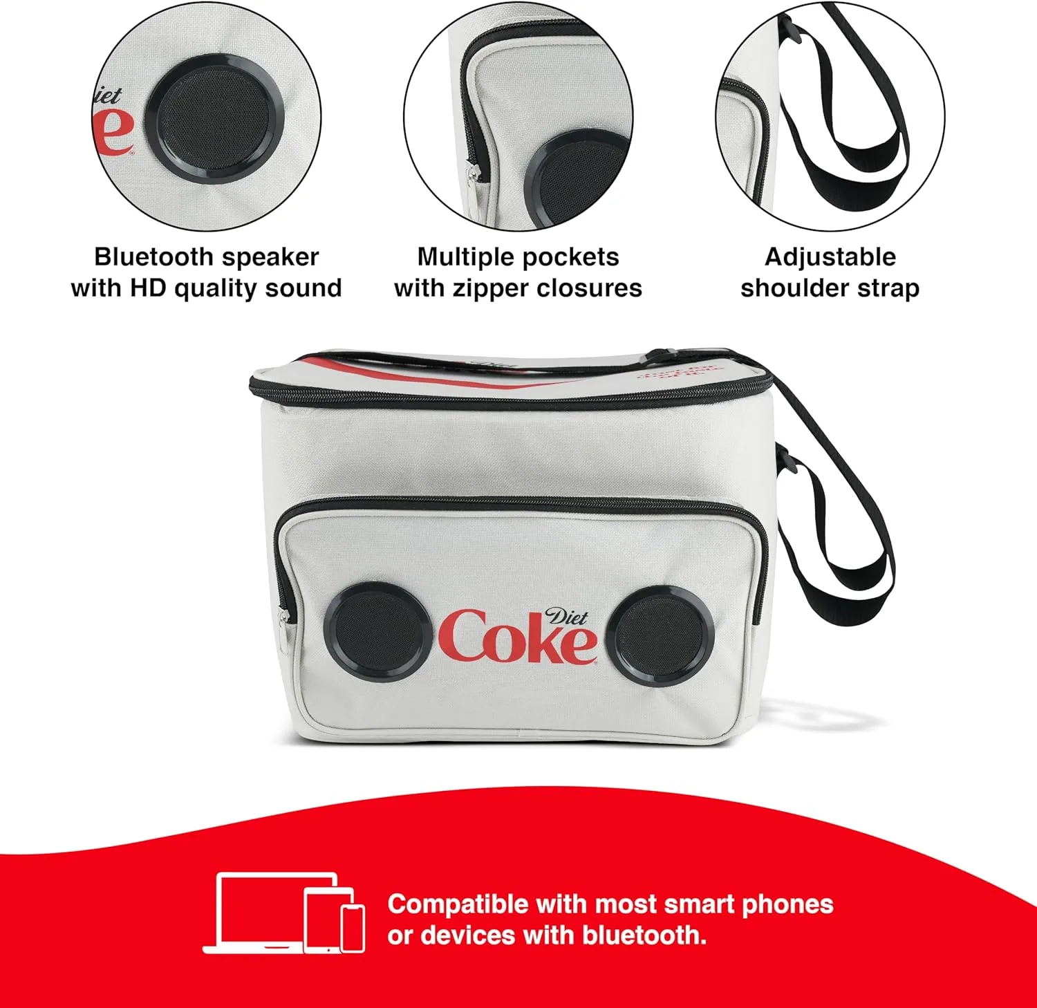 Cooler Bag with Built-in Bluetooth Stereo Speakers, Multi-Zipped Pockets, 24 Can Capacity, Adjustable Shoulder Strap, 12 Hours of Insulated Cooling and Freshness, for Camping, Fishing, Beach