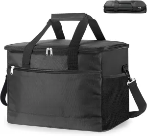 Cooler Bags Insulated, 48 Cans Large Lunch Bag with Side Mesh Pockets & Front Zipper Pocket, Portable Soft Cooler for Camping/Beach/Picnic/Trip, Lightweight Collapsible Tote with Shoulder Strap- Black