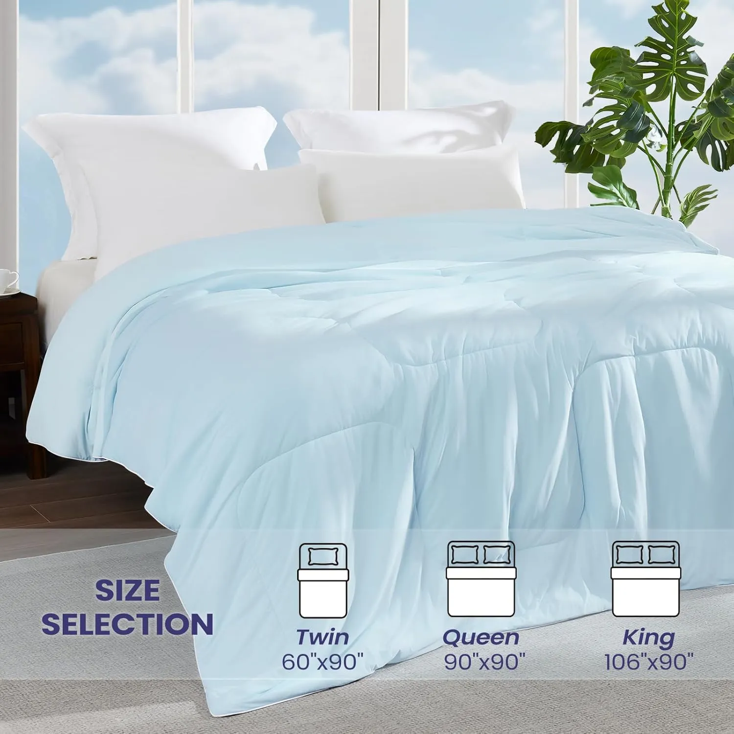 Cooling Comforter King Size, Cooling Blankets for Hot Sleepers, Lightweight Comforter 106" x 90", Light Blue