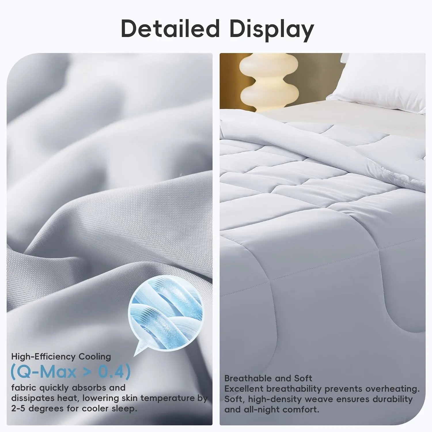 Cooling Comforter Twin/Twin XL Size, All Season Blanket for Hot Sleepers, Lightweight Comforter for Night Sweats, Double-Sided Cooling Bedding for Bed, Sofa, Office, Camping (Light Gray,68"*80")