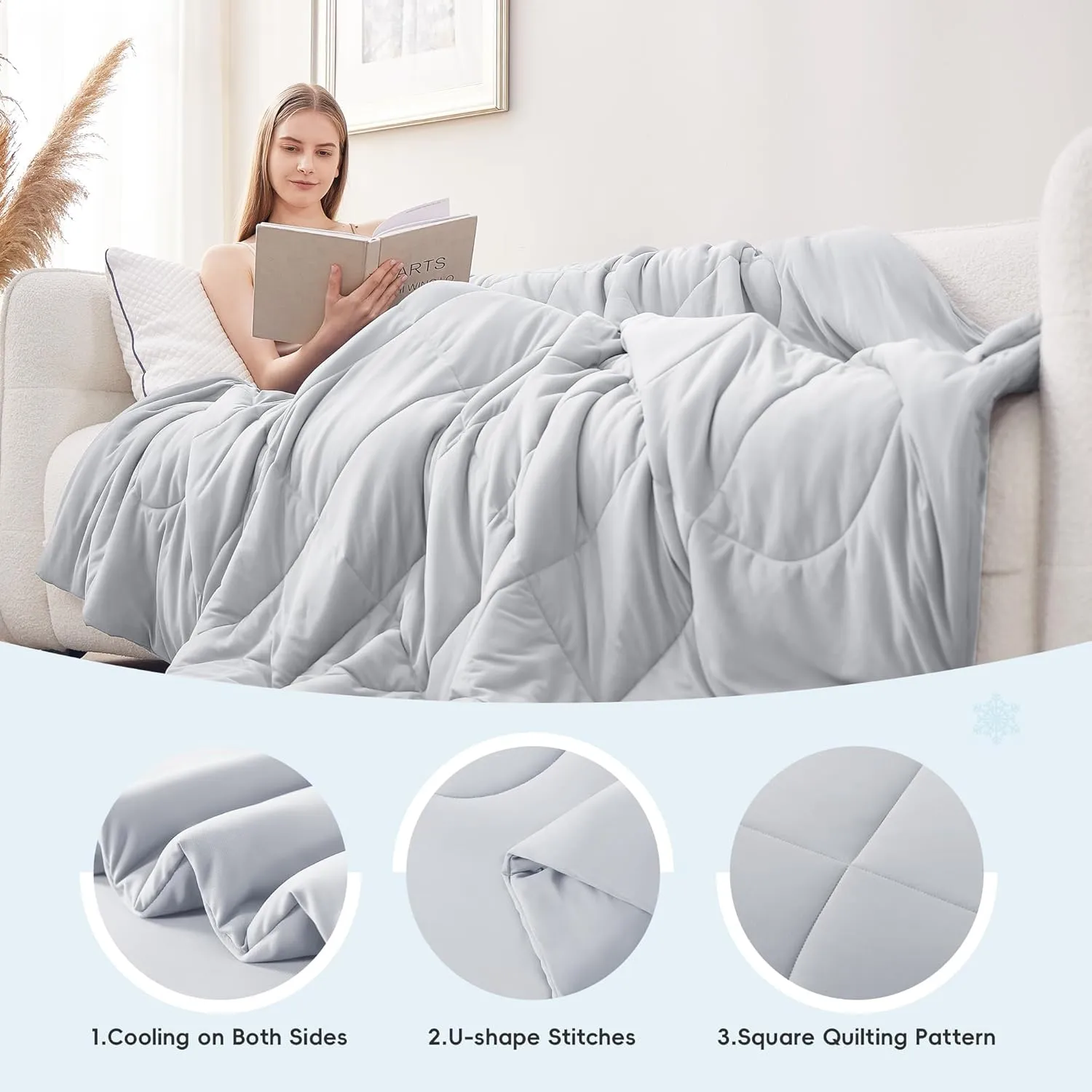 Cooling Comforter Twin/Twin XL Size, All Season Blanket for Hot Sleepers, Lightweight Comforter for Night Sweats, Double-Sided Cooling Bedding for Bed, Sofa, Office, Camping (Light Gray,68"*80")