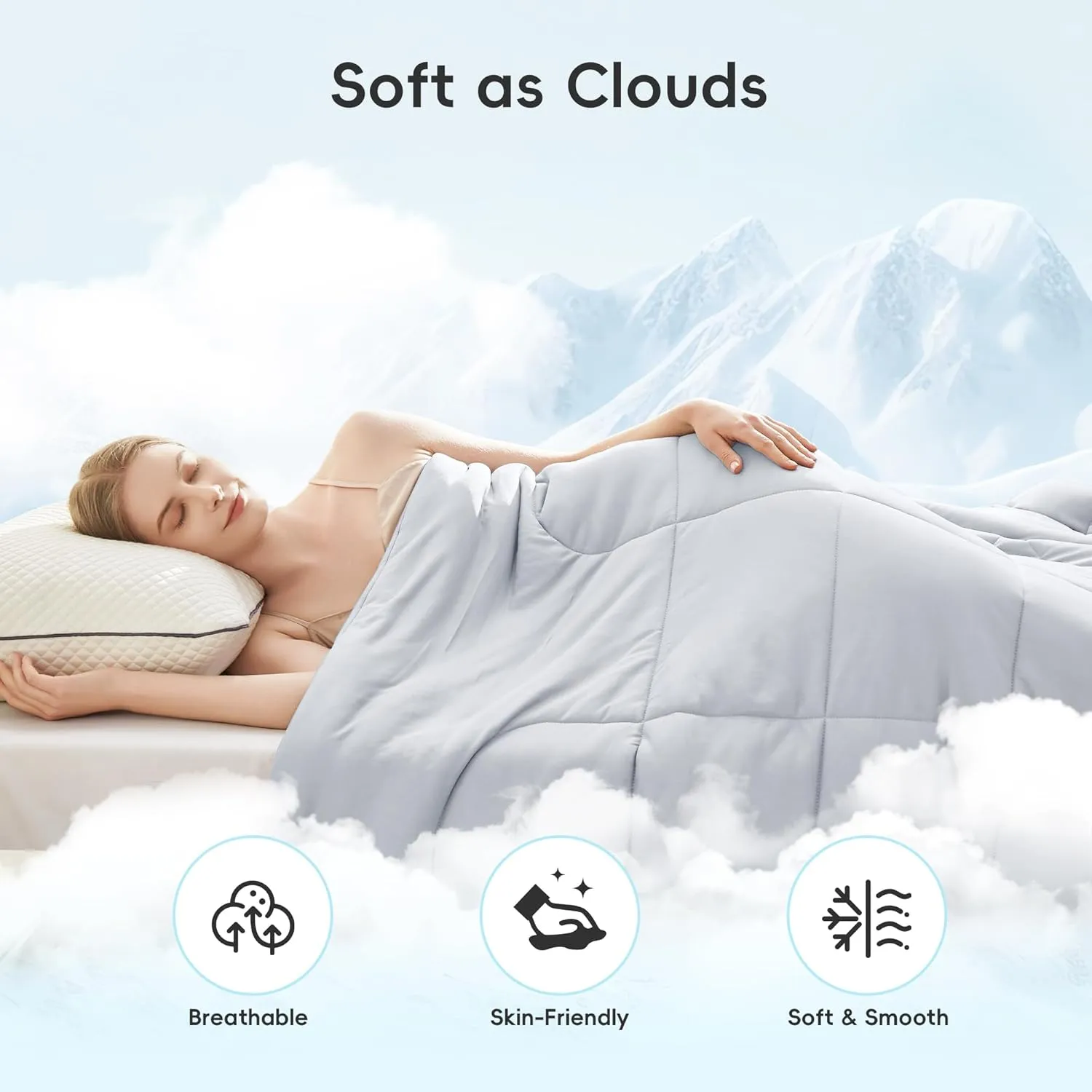 Cooling Comforter Twin/Twin XL Size, All Season Blanket for Hot Sleepers, Lightweight Comforter for Night Sweats, Double-Sided Cooling Bedding for Bed, Sofa, Office, Camping (Light Gray,68"*80")