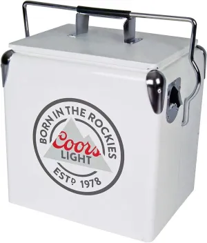 Coors Light Retro Ice Chest Cooler with Bottle Opener 13L (14 qt), 18 Can Capacity, White and Silver, Vintage Style Ice Bucket for Camping, Beach, Picnic, RV, BBQs, Tailgating, Fishing