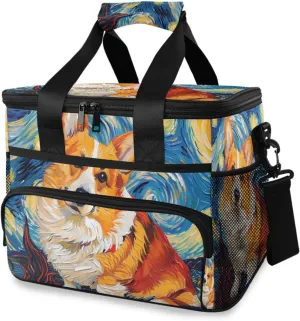 Corgi Oil Painting Starry Sky Cooler Bag Insulated Cooler Soft Sided Cooler 24 Can Portable Picnic Bag Large Leakproof Lunch Bag Box for Beach Grocery Camping Travel Car Men Women