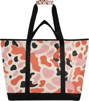 Cow Print Reusable Insulated Cooler Bag with Ice Pack Compartment - Large 47L Waterproof Thermal Grocery Tote for Picnic Beach Camping Lunch Storage