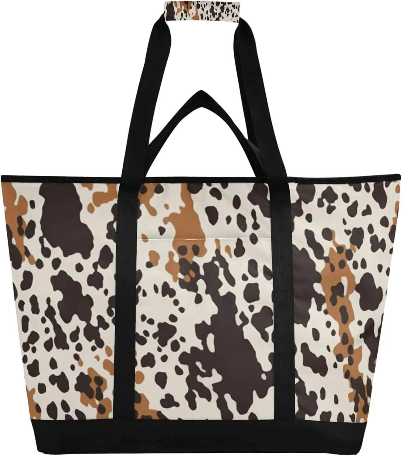 Cow Print Reusable Insulated Cooler Bag with Ice Pack Compartment - Large 47L Waterproof Thermal Grocery Tote for Picnic Beach Camping Lunch Storage