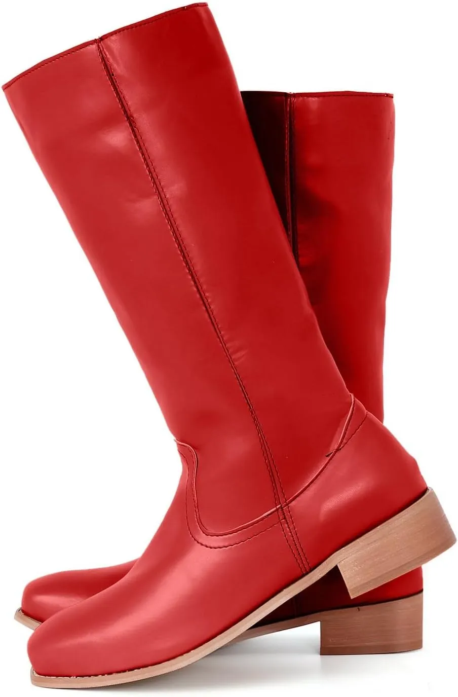 Cowboy Boots for Women Low Heel Winter Boots for Women 2024 Vintage Women's Campus Solid Leather Western Cowboy Boots