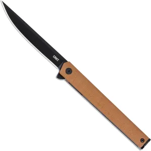 CRKT CEO Black and Tan Everyday Carry EDC Folding Knife with Liner Lock: AUS 8 Steel Plain Edge Blade, Glass-Reinforced Nylon Handle, Reversible Pocket Clip, 7097DK