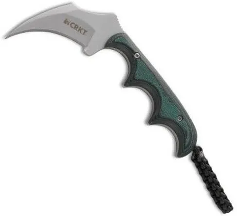 CRKT Keramin Fixed Blade Knife: Compact Utility Neck Knife, Folts Razor Edge Karambit Knife with Bead Blast Blade, Resin Infused Fiber Handle, and Sheath 2389
