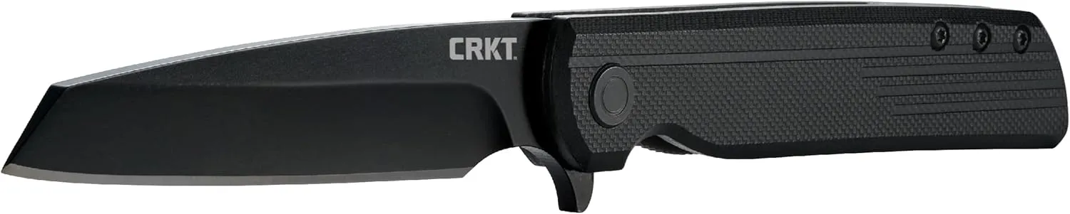 CRKT LCK   Folding Pocket Knife: Folder with Liner Lock, Black Plain Edge Sheepsfoot Blade, Reinforced Nylon Handle with Pocket Clip 3802K