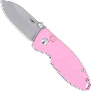 CRKT Squid Everyday Carry EDC Folding Knife with Button Lock: 14C28N Steel Plain Edge Blade, Pink G10 Handle, Pocket Clip, 2474P