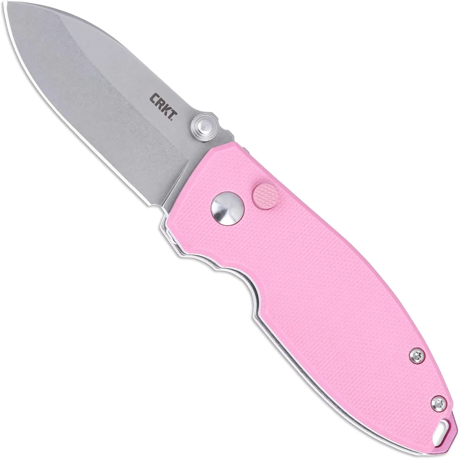 CRKT Squid Everyday Carry EDC Folding Knife with Button Lock: 14C28N Steel Plain Edge Blade, Pink G10 Handle, Pocket Clip, 2474P