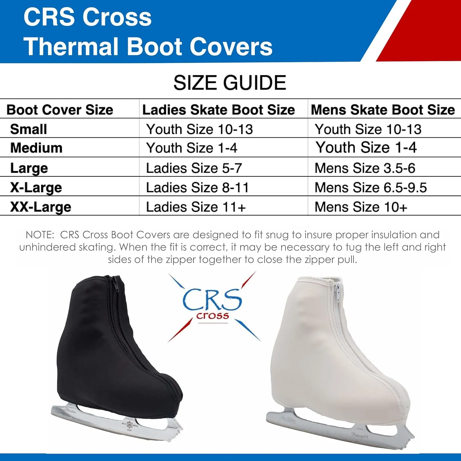 CRS Cross Thermal Ice Skate Boot Covers. Insulated Warm Neoprene Thermal Covers for Ice Skating, Roller, Hockey and Figure Skates.