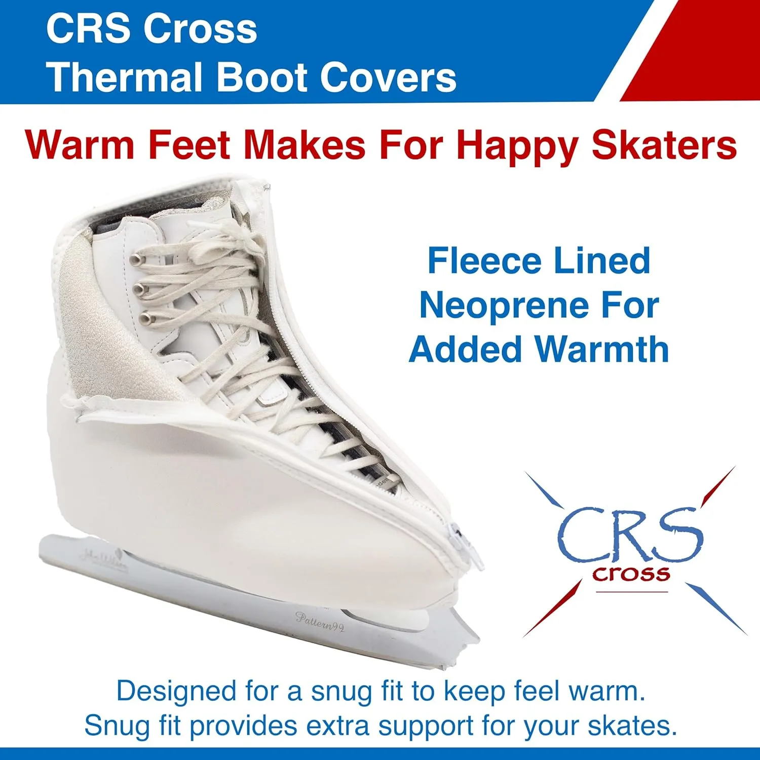 CRS Cross Thermal Ice Skate Boot Covers. Insulated Warm Neoprene Thermal Covers for Ice Skating, Roller, Hockey and Figure Skates.