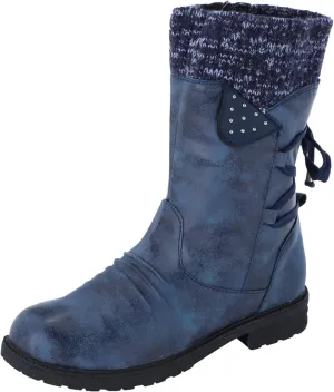 Crzidha Vintage Suede Riding Boots for Women Patchwork Knit Mid Calf Boots Winter Warm Low Heel Comfy Walking Boots Classic Western Country Cowgirl Cowboy Boots for Women