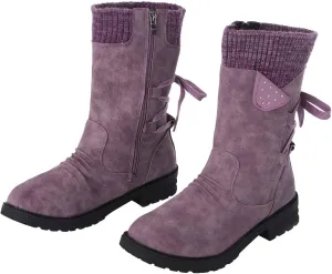 Crzidha Vintage Suede Riding Boots for Women Patchwork Knit Mid Calf Boots Winter Warm Low Heel Comfy Walking Boots Classic Western Country Cowgirl Cowboy Boots for Women
