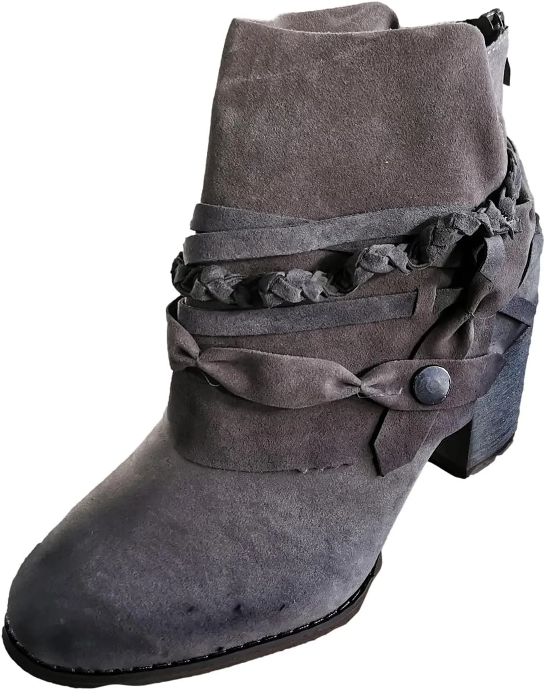 Ctreela Boho Booties Chunky Heel Shootie Retro Gypsy Ankle Boots Western Vintage Faux Suede Fringe Slip On Boot for Women