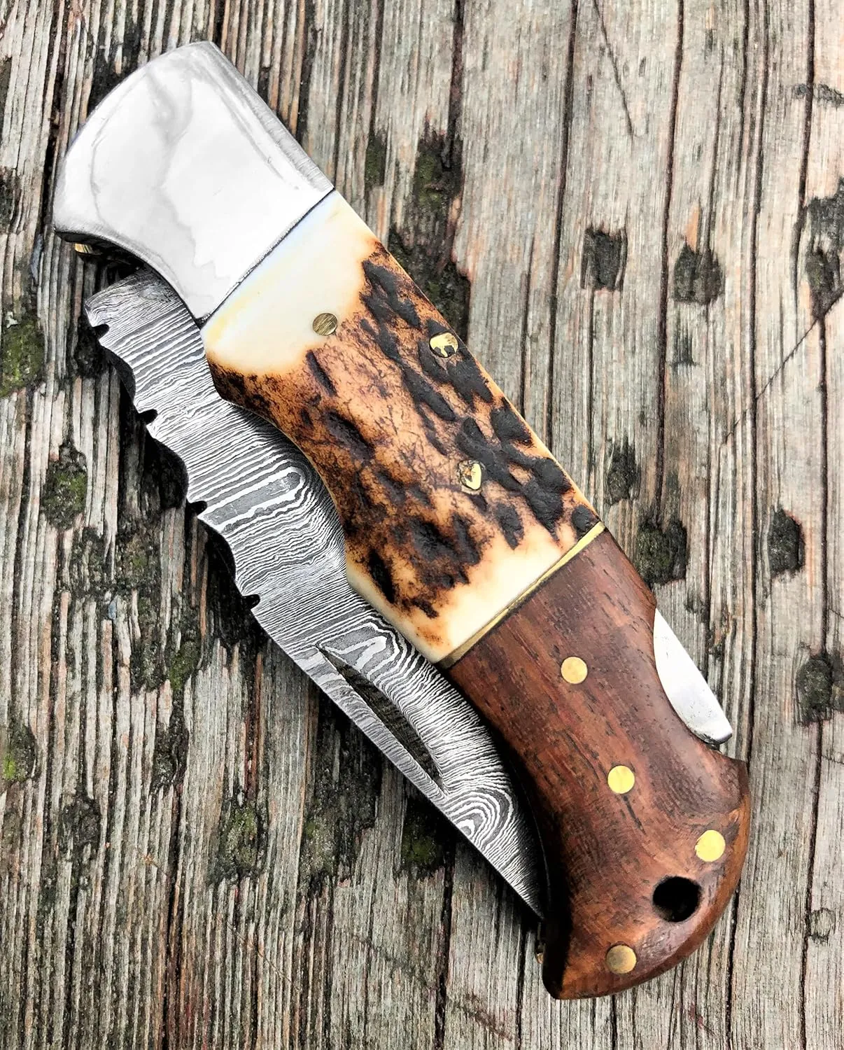 Custom Damascus Steel Pocket Folding Knife Customized Gift for Husband Dad Boyfriend, Groomsmen Gifts, Best Man Gifts for Wedding, 100% Handmade 6.5" Knives for Outdoor Camping Back Lock (Chess)