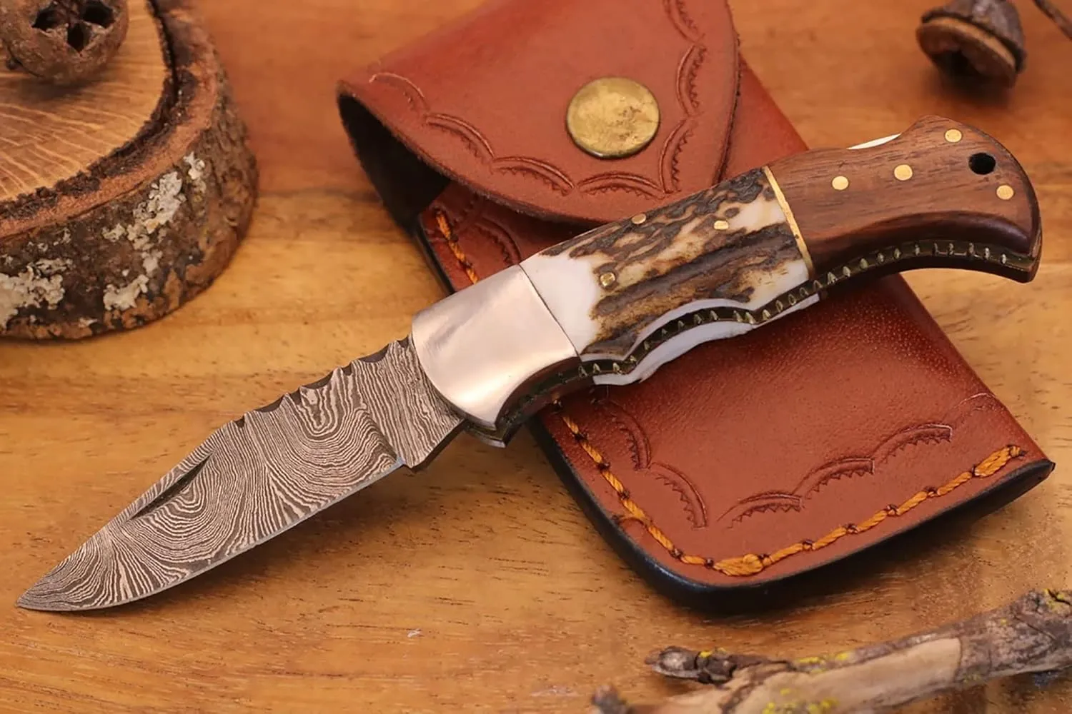 Custom Damascus Steel Pocket Folding Knife Customized Gift for Husband Dad Boyfriend, Groomsmen Gifts, Best Man Gifts for Wedding, 100% Handmade 6.5" Knives for Outdoor Camping Back Lock (Chess)