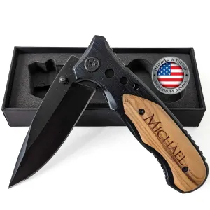 Custom Engraved Wood Handle Pocket Knife - Personalized Gift for Men - Ideal for Birthdays, Anniversaries, and Special Occasions