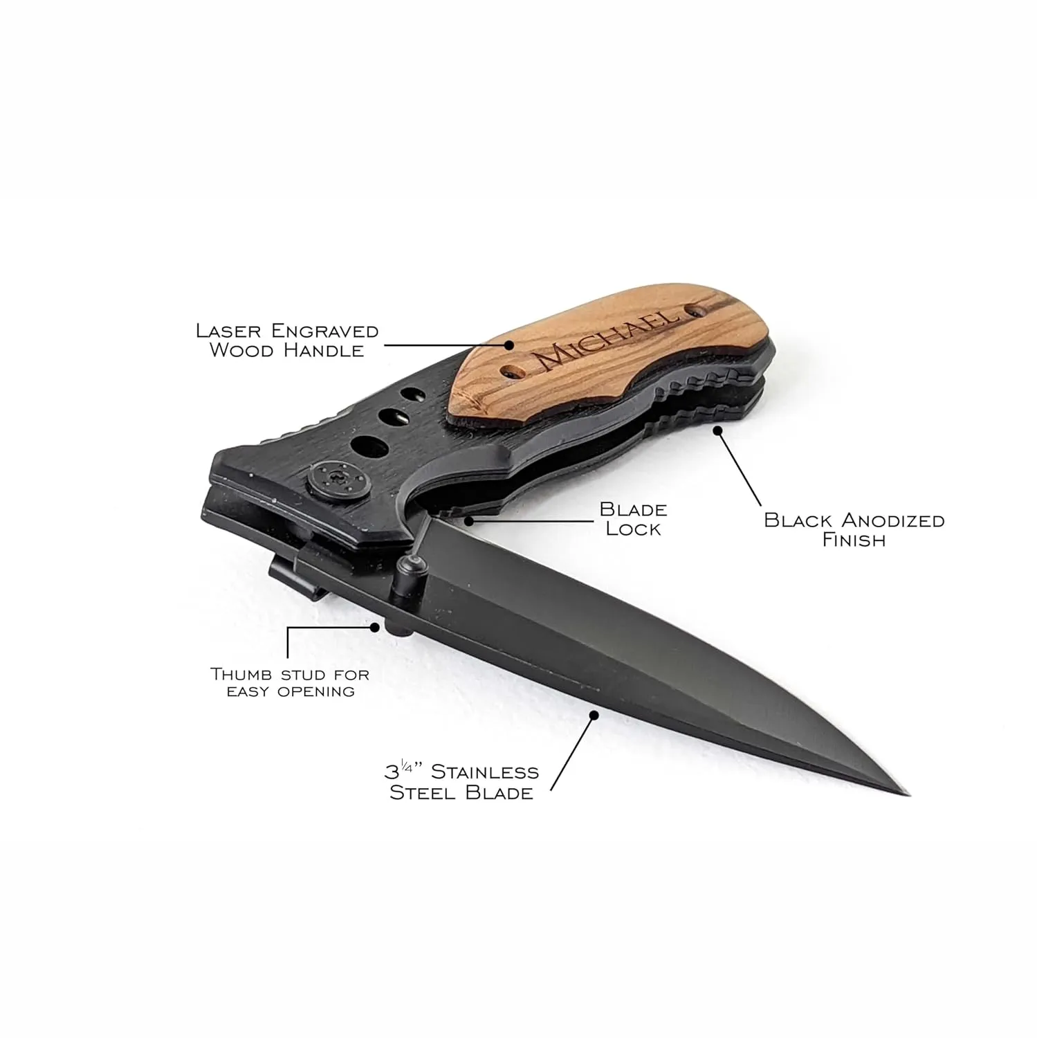 Custom Engraved Wood Handle Pocket Knife - Personalized Gift for Men - Ideal for Birthdays, Anniversaries, and Special Occasions