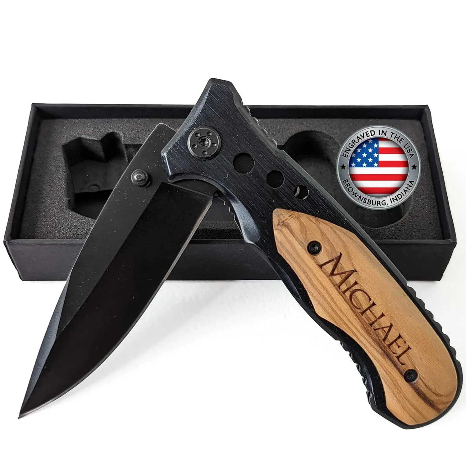 Custom Engraved Wood Handle Pocket Knife - Personalized Gift for Men - Ideal for Birthdays, Anniversaries, and Special Occasions